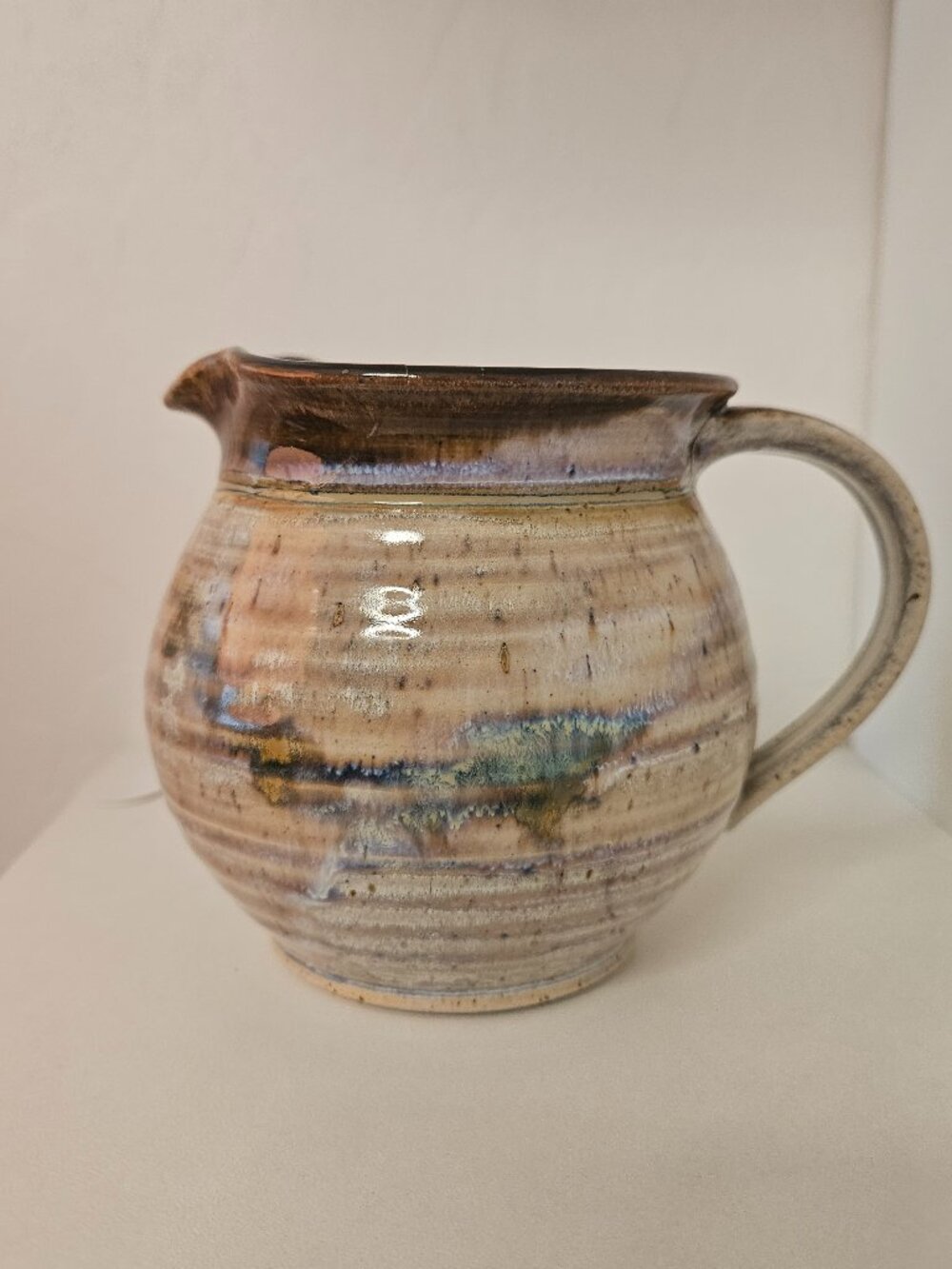 Handmade Artisan Speckled Ceramic Pitcher Studio Pottery EUC